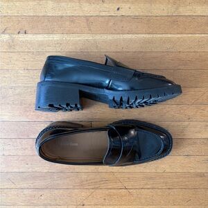 & Other Stories Black Leather Lug-Sole Penny Loafers